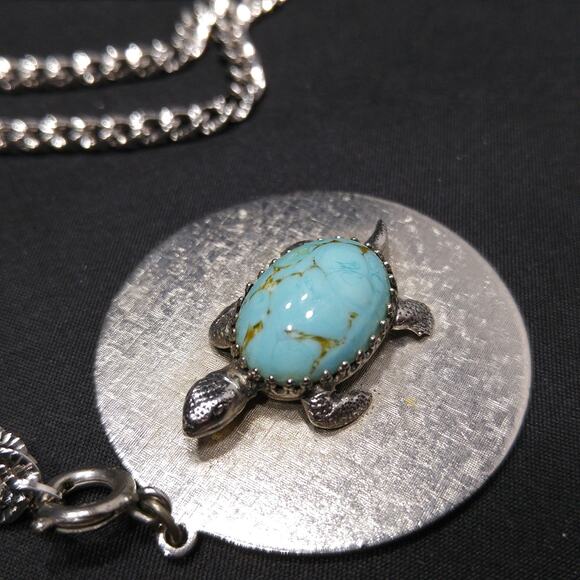 Whiting & Davis Turtle Pendant Necklace, Silver Tone Chain - Picture 4 of 10